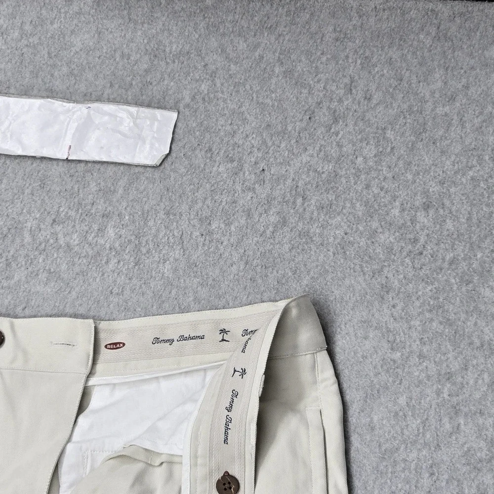 Tommy Bahama Men Pants 35 Cream Silk Spandex Dress Pants Twill Relax READ